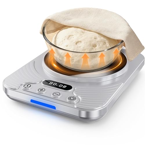 Sourdough Starter Warmer Mat, 1°F Precise Temp 65–110°F, 24H Timer & Memory, Heating Pad for Dough Proofing, Beer & Wine Brewing, Fits 24–40oz Jars(Silver）