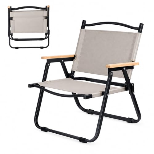 Image of STAR WORK Alloy Steel Portable Foldable Chair Outdoor Furniture Compact Chair Aluminum With Armrests For Travel Camping, Fishing Picnic,Ultralight Low Beach Concert Camping Folding Chair Khakhi, Small