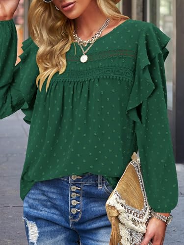 BETTE BOUTIK Womens Boho Fall Long Sleeve Shirts Crewneck Dressy Casual Blouses Trendy Flowy Tops