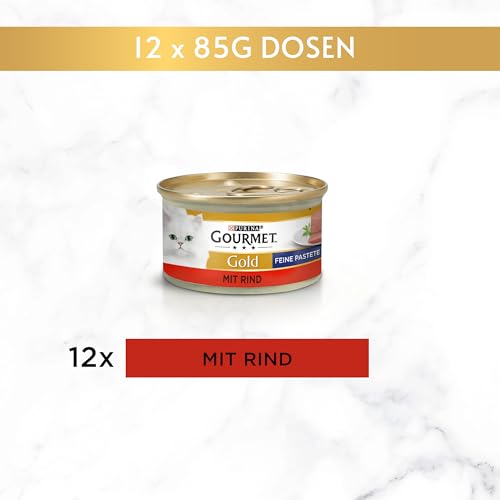 Gourmet Gold Feine Pastete Katzenfutter nass, mit Rind, 12er Pack (12 x 85g)