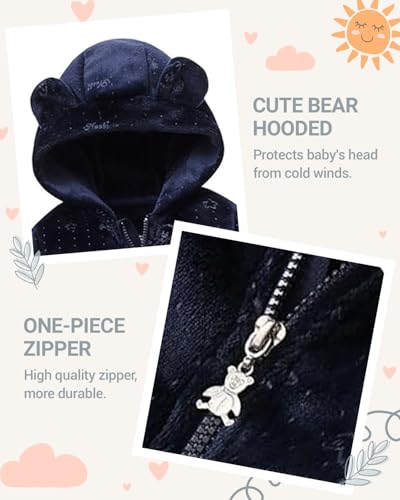 WYTbaby Baby Snowsuit Fleece Hooded Romper Toddler Footed Jumpsuit Onesie Thin Fall Winter Outfits3