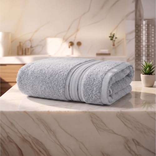 Image of LANE LINEN Luxury Bath Towels Set - 1 Piece, 100% Cotton Bathroom Towels, Zero Twist, Quick Dry Absorbent Bath Towel, Super Soft Gym Towel - Silver
