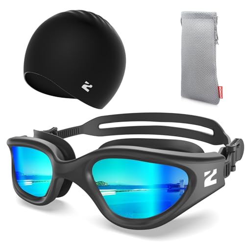 ZIONOR G1 Lite Swim Goggles with Swim Cap Comfortable Anti-fog Swimming Goggles Cap Set for Adult...