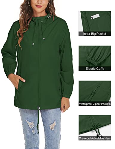 Avoogue Womens Waterproof Raincoat Breathable Lightweight Rain Jacket Hooded Rain Coat Outdoor Active Windbreaker with Pocket3