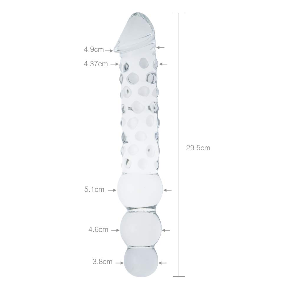 SXOVO 29,5cm Dildo in Vetro a Doppia Estremità, Dildo con 3 Perle Rotonde e Pene Realistico, Palline Anali per Massaggio Prostatico, Sex Toy in Vetro per Coppia Uomo Donna (L)