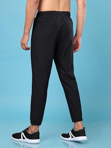Image of TECHNOSPORT Men's Solid Relaxed Fit Joggers ELASTOPLUS 4-Way Stretch Polyester Quick Dry Mid Rise Drawstring with Zip Pockets for Gym Running