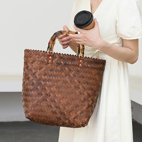 Bolso tejido retro de paja para mujer estilo tote miniatura 2