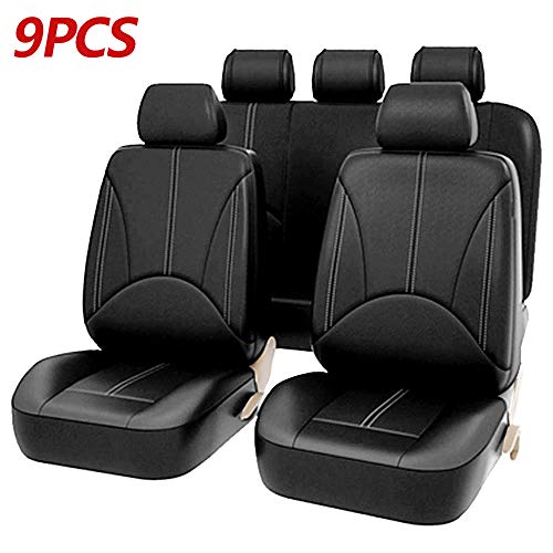 Stronghigheu 9 PCS Housse de Sièges Voiture Universelle Similicuir Noir Ensemble de Couvre de Protection Siège Auto Imperméable Antidérapage pour Sièges Avant et Arrière (Noir, 9 pcs) Cover