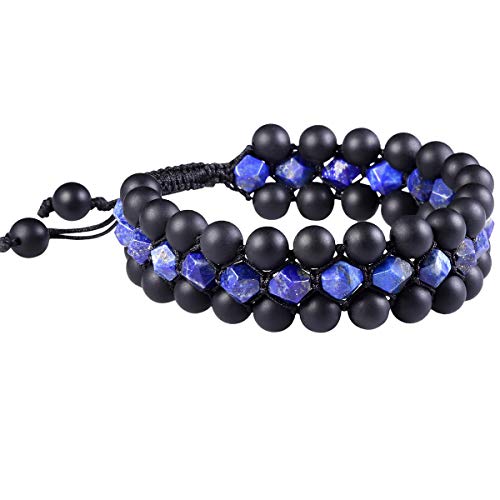 TUMBEELLUWA Lapis Lazuli 8mm Handcrafted Strand Crystal Stone Bracelet Adjustable Healing Reiki Polishing Quartz Beads Bracelet for Meditation Power Three-layer - Image 3