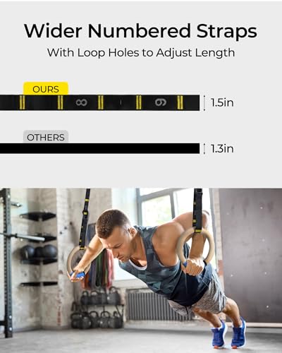 image for PACEARTH Gymnastics Rings 32mm Wooden Olympic Rings Support 1500lbs Lo