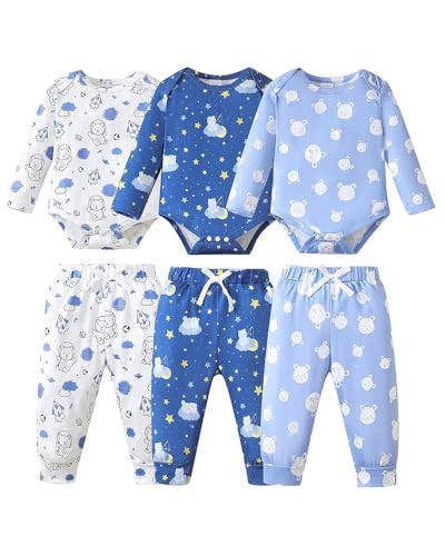 Image of NZRVAWS Newborn Baby Boy Clothes Infant Boy Outfits Romper Pants Set 6 Pcs 0 3 6 9 12 Months