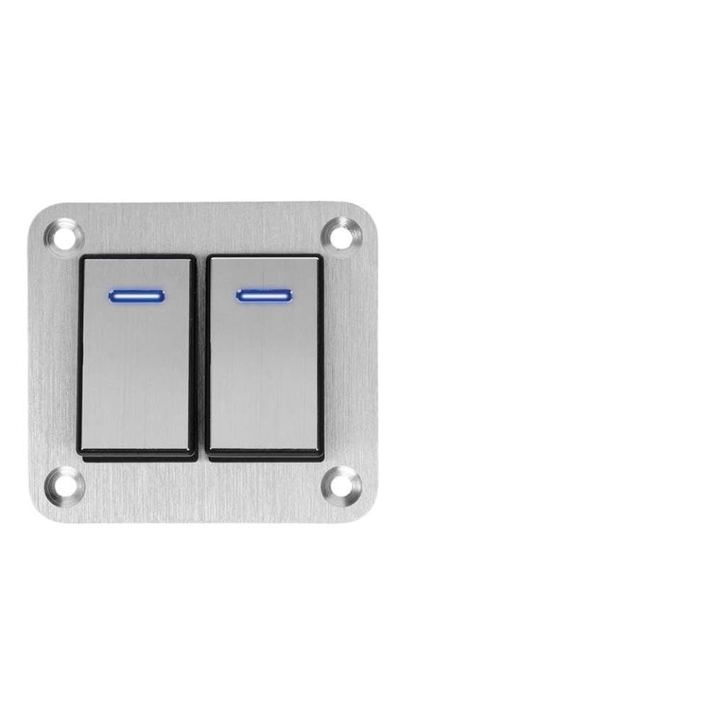 2 Gang Rocker Switch Panel Blue LED 12V 24V Aluminum Brushed Process ON Off Switch Compatible with Car Boat RVs Accessories