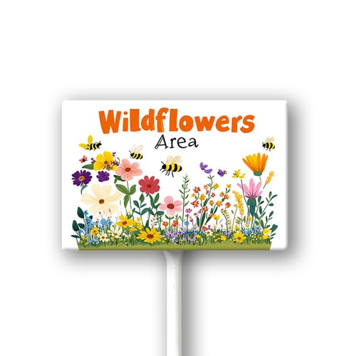 Geroclonup Wildflower Area Sign with Metal Stake 12 x 8 Inches No Mow Yard Sign Aluminum Garden Signs Outdoor for Lawn Yard Garden Decor, Easy to Install โ image 1