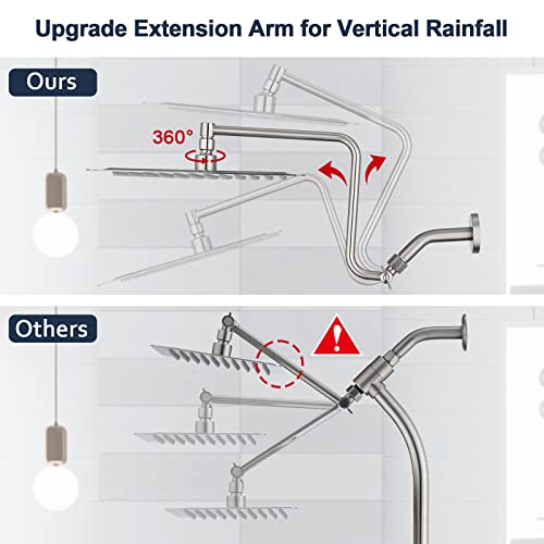 Pdpbath 12 Inch Rain Shower Head With Upgrade Adjustable Extension Arm, 304 Stainless Steel High Pressure Rainfall Showerhead, All Metal Large Square Waterfall Fixed Showerhead thumb #4