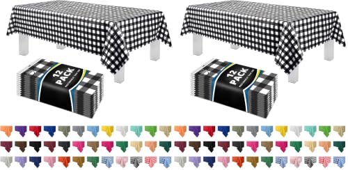 Image of Grandipity 24 Pack Premium Disposable Plastic Tablecloth 54 Inch. x 108 Inch. Decorative Rectangle Checkered Table Cover - Black Checkered Gingham