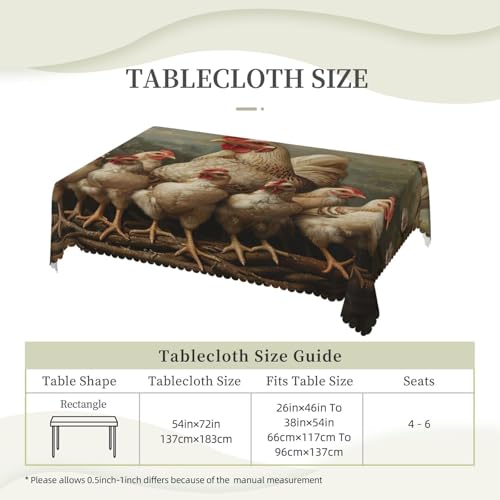 Nappe rectangulaire lavable imprimé poulets décorative pour table de salle à manger