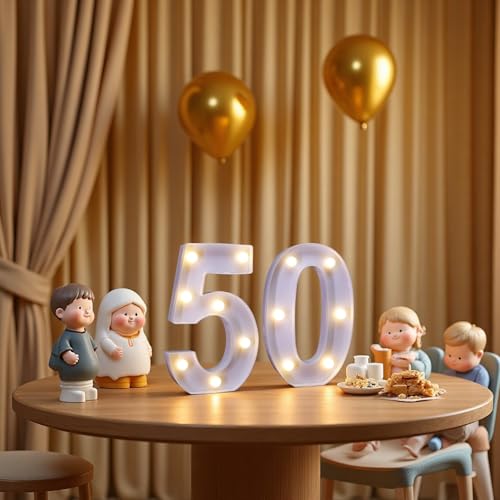 Image of LED Light Up Numbers, Marquee Number Sign for 50th Birthday Decor(50) | Battery Powered LED Lighted Numbers, Marquee Light Up Sign for Birthday Party Centerpieces Home Wall Decor Night Light