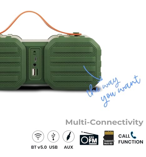 Image of ZEBRONICS Zeb-Sound Feast 50 Wireless Bluetooth 14W Rugged Finish Portable Speaker with Supporting Dual Drivers, Handy Strap, Mobile Holder, USB, SD Card, AUX, FM, TWS & Call Function. (Green)