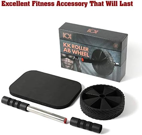 KK Ab Roller, Abdominal Exercise Wheel With Knee Mat, Core Roller, Ab Wheel Roller for Men and Women. Black Ab Trainer for fitness, Workouts & Training. Fitness Accessory for Home & Gym.