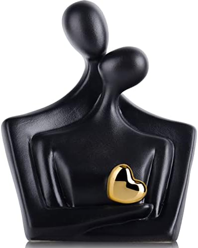 TV Stand Decor,Abstract Figurines Decor,Hugging Couple Sculptures Used for Home,Ceramic Romantic Couple Figurines,Gold Eternal Heart Figure,Love Decor for Office Bookshelf Desktop,Couple Showpiece