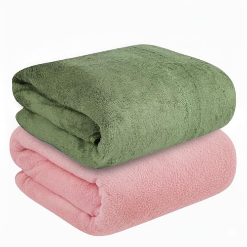 Image of Dribble Coral Fleece Weft Knitting 400 GSM Bath Towel 70 cm x140 cm | Ultra Soft, Quick Dry, Highly Absorbent | Lightweight & Skin-Friendly Towel for Bathroom, Gym & Travel, (Pink /Green, Pack of 2)