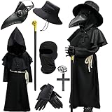 Wakejoy Plague Doctor Costume for Kids 7 in 1 Set Halloween Costumes for Boys Girls Halloween Outfit (Large-140)
