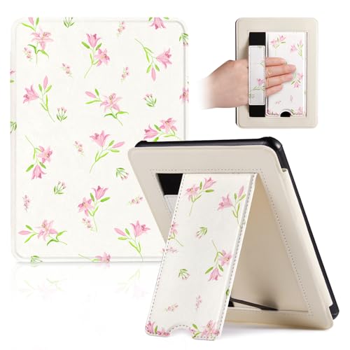 Image of CoBak Lightweight Stand Cute Case for 7 inch Kindle Paperwhite 12th Gen 2024 and Kindle Colorsoft with Right Hand Strap - Compatible with iPhone MagSafe, for Samsung /Anker Wireless Charging Pads