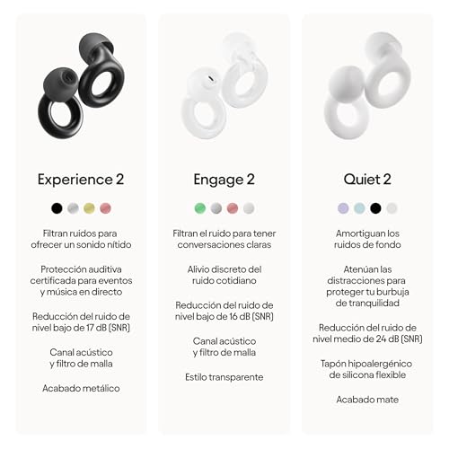 Loop Experience 2 Tapones para los oídos - Protección auditiva certificada para conciertos, festivales, eventos en directo, músicos, DJ y vida nocturna - Reducción del ruido de 17 dB (alta fidelidad)