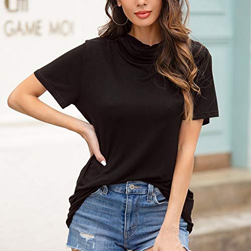 Wuai-Women Mask Short Sleeve T Shirts Plus Size Casual Loose Round Neck Face Mask Top Blouse Tee Shirt(Black,X-Large) #TOP2