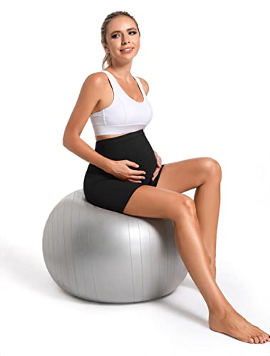 Foucome Women's Maternity Biker Shorts Over The Belly 5" Yoga Workout Running Athletic Short Pants With Pockets Black, M #TOP4