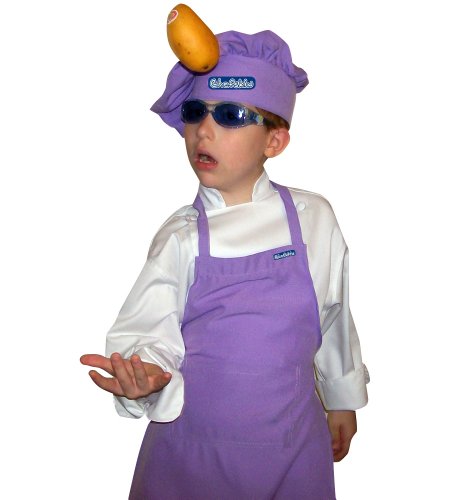 CHEFSKIN Medium Children Kids Lavender Lite Purple Chef Set Apron & Adjustable Hat Quality Lite