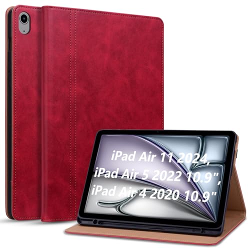 Coque iPad Air 5/4 10.9 pouces avec porte-stylet, étui de protection rouge robuste
