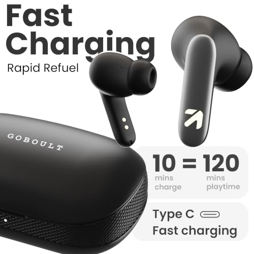 GOBOULT Y1 Pro Ear Buds Wireless 60H Playtime, 4 Mics Calling, 45ms Low Latency Gaming, Made in India,13mm Bass Driver Earbuds Buds TWS Bluetooth Wireless Earphone (Jet Black)