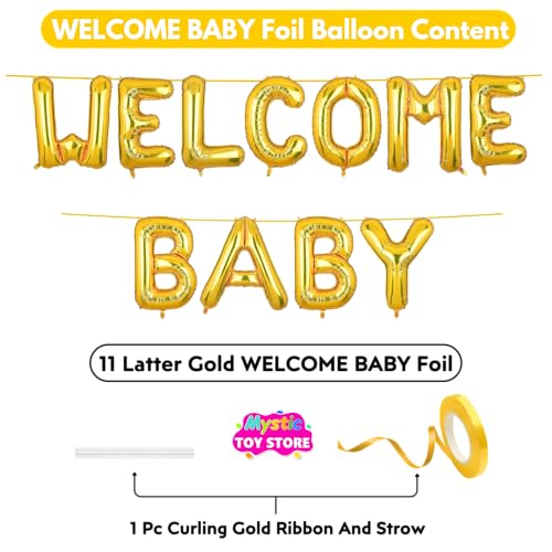 Image of Welcome Baby Banner Gold for Boy Girl Home Foil Balloon Decoration Decor Celebration Golden