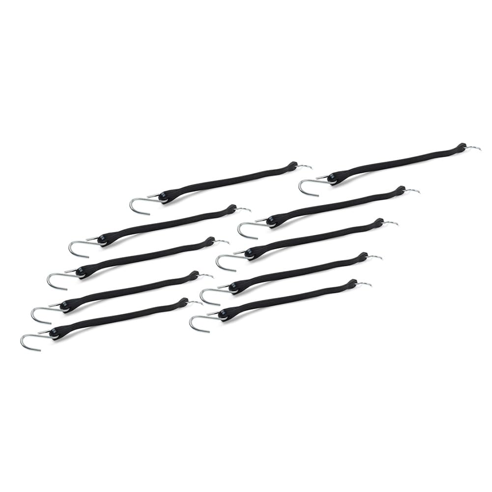 SIKUAI Lot de 10 tendeurs élastiques d'extérieur de 38 cm avec crochets et sangles d'arrimage en caoutchouc noir pour caravanes, remorques, bateaux, bus, mobil-homes
