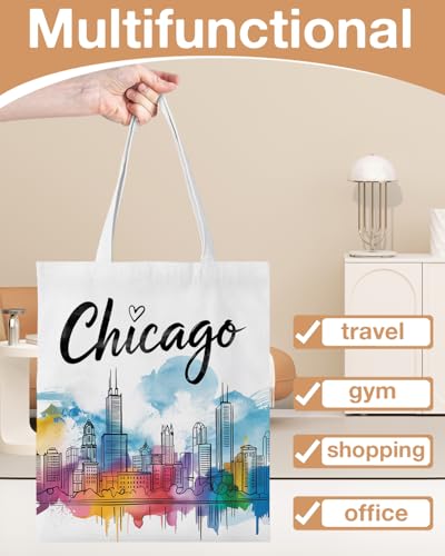 Chicago Canvas Tote Bag for Women Travel Lovers Chicago Souvenirs Gifts Reusable Shoulder Bag for Shopping Grocery Travel Vacation4