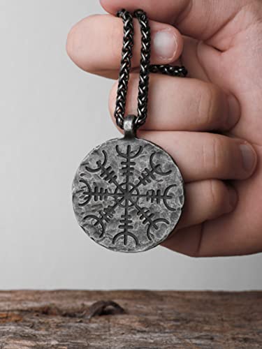 HAQUIL Viking Vegvisir Necklace, Helm of Awe Amulet Pendant, Wheat Chain, Viking Jewelry Gift for Men and Women4