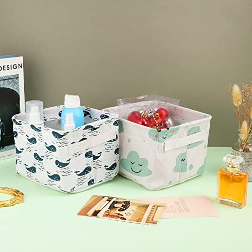 3 Packs Fabric Storage Box Small, Square Foldable Fabric Boxes with Handle Waterproof Bathroom Storage Baskets for Desktop and Shelves