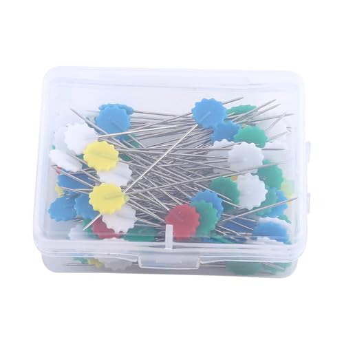 100pcs Flat Head Pins, Colored Heads Quilting Pins Flat Head Straight Pins Sewing Pins with Plastic Storage Box Colored Flat Button Pins for Fabric Button (Flower 1)