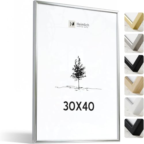 Heimlich® - Bilderrahmen - 30x40 cm, Aluminium, Silber - Großer Diplom- und Dokumentenrahmen mit Kunststoffabdeckung - Nur zur Wandmontage
