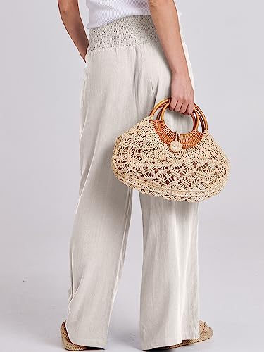 Image of ANRABESS Women Linen Palazzo Pants Summer Boho Wide Leg High Waist Casual Lounge Pant 2026 Beach Travel Vacation Outfits