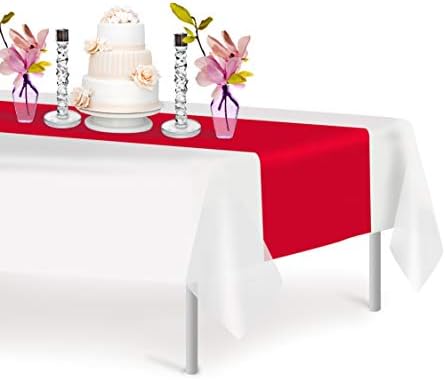 Red 6 Pack Premium Disposable Plastic Table Runner 14 x 108 Inch. Table Runner for Dinner Parties & Events by Grandipity