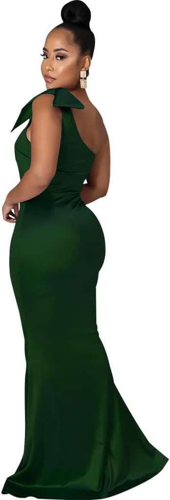 JTNFairy Women's Sexy Sleeveless One Shoulder Bodycon Dresses Classy Long Formal Cocktail Wedding Guest Dress - Image 2
