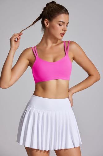 Image of Yoga Sports Workout Bras for Women Seamless Molded Cup Spaghetti Double Strap Bra Wirefree Scoop Neck Tank Top Bras