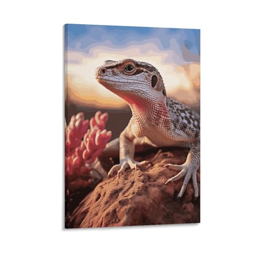 Toile murale lézard blanc 50x75 cm suspendue avec cadre photo