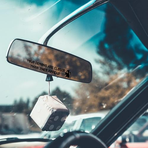 Image of Funny Halloween Vanity Mirror Stickers - 2 pcs, Rear View Mirror Sticker, Car Decorations, Goth Car Accessories (Your Demons Black)