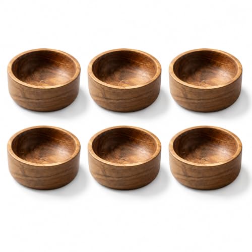 Image of BAUZINI Acacia Wood Bowl Natural Wooden Serving Bowls for Snacks, Dry Fruits, Salad, Fruits & Desserts Handcrafted Food Safe Wooden Bowls Premium Kitchen & Dining Bowl Set (pck of 6)