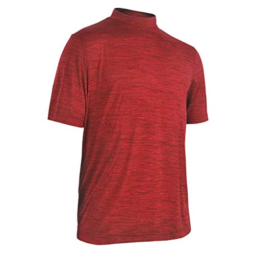 Monterey Club Men's Melange Jersey Performance Mock Shirt #1029 (Red, Large)