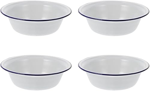 Hemoton Cuencos esmaltados de 8 pulgadas con borde de metal para sopa y ensalada, estilo vintage, vajilla para cocina y exteriores