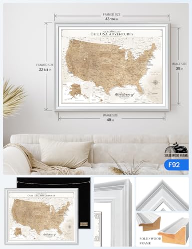 Image of IPIC - Custom Canvas USA Map for Wall Decor, Push Pin Travel Map to Mark Travels, Personalized Artwork with Name, Oversized Pinnalbe Wall Decor for Home, Office, Study or RV